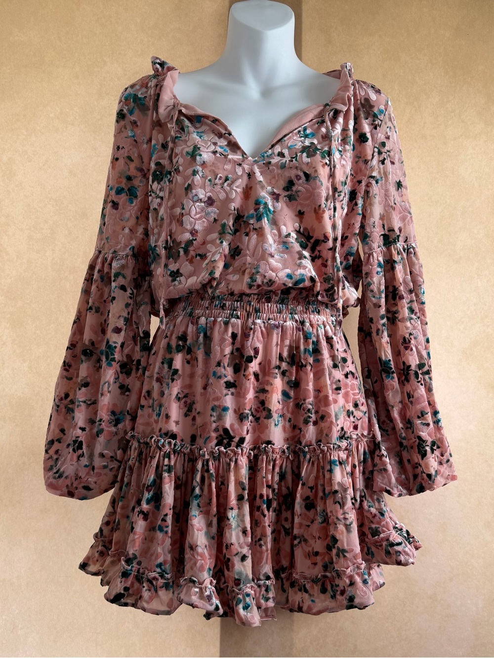 Buddy Love Dusty Pink Floral Tiered Long-Sleeve Mini Dress